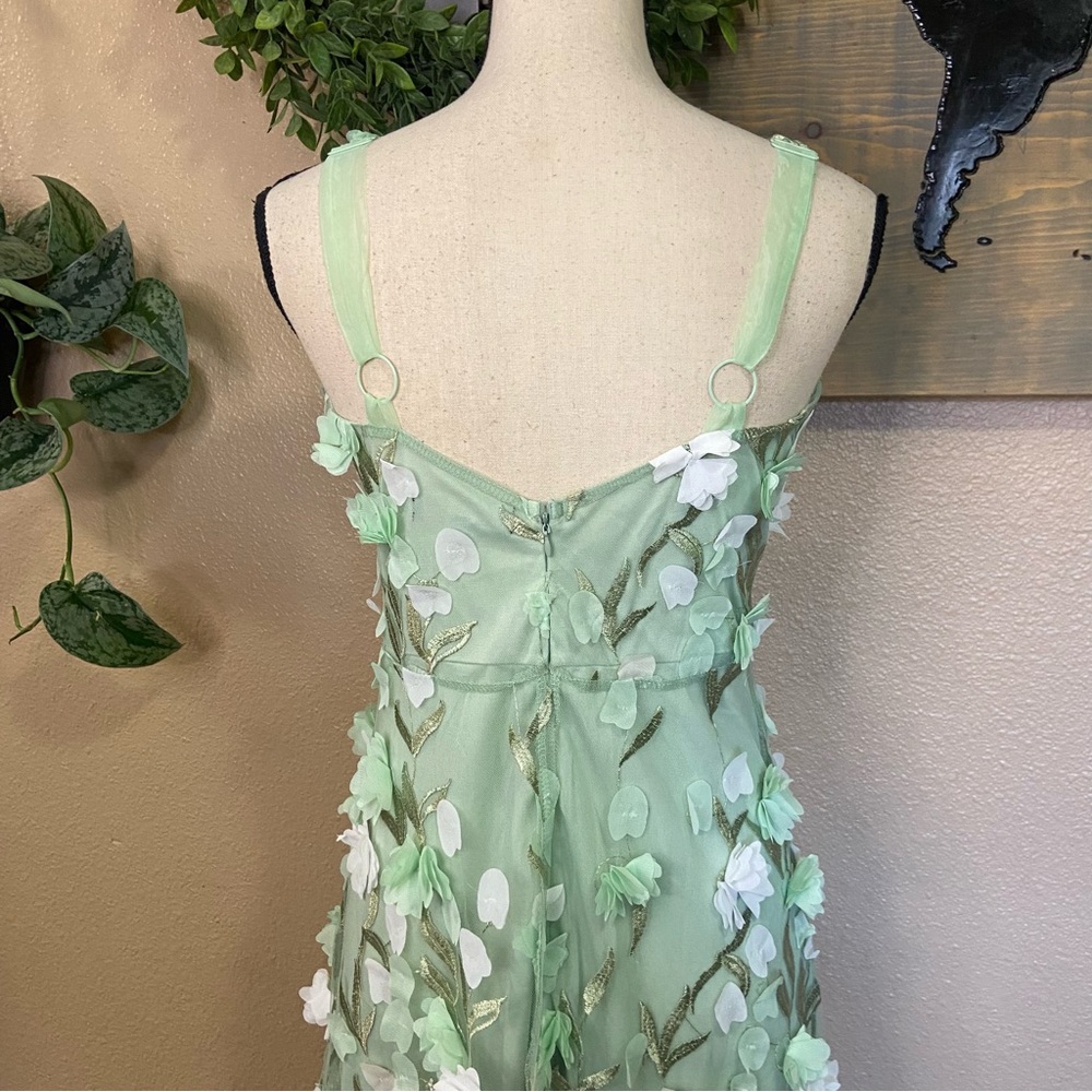 NWOT Lulus Elite Cutie Mint Green Mesh 3D Floral Embroidered Midi Dress - Picture 6 of 10